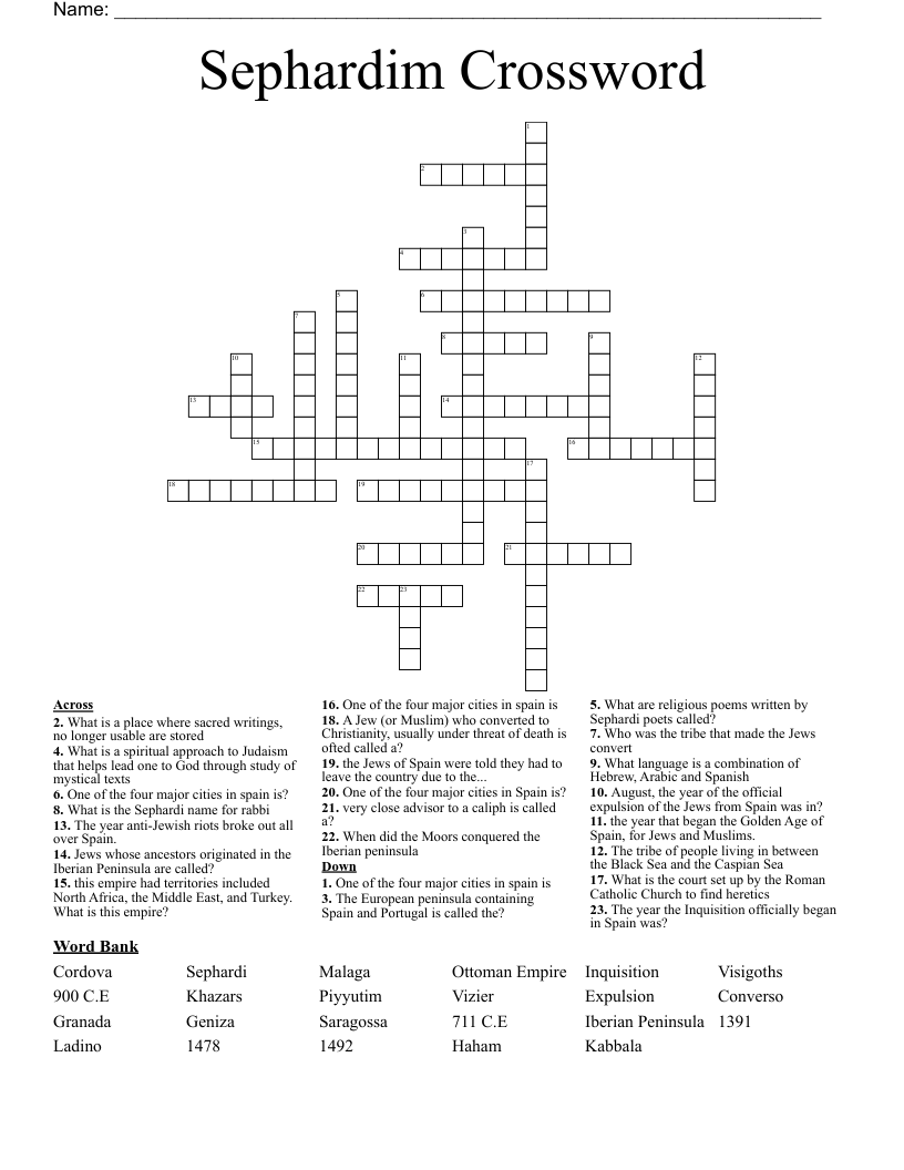 Sephardim Crossword