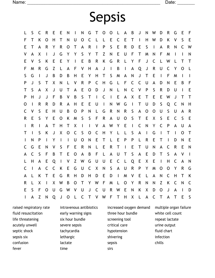 Sepsis Word Search