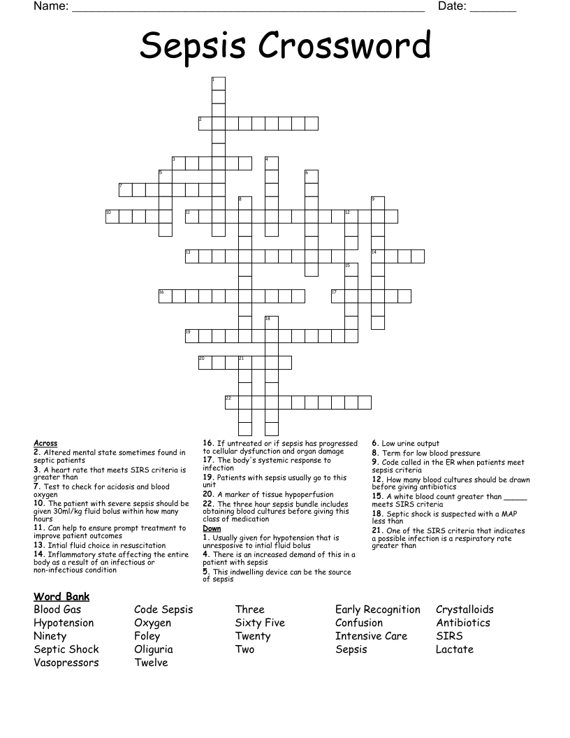 Sepsis Crossword