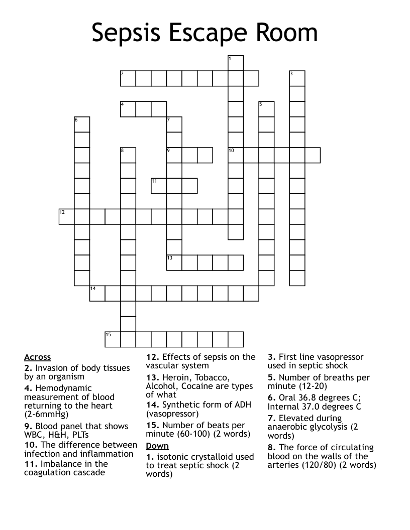 Sepsis Escape Room Crossword