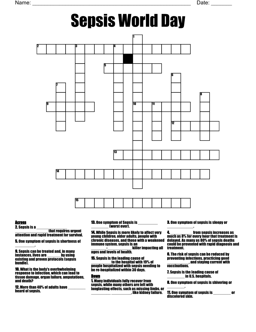 Sepsis World Day Crossword