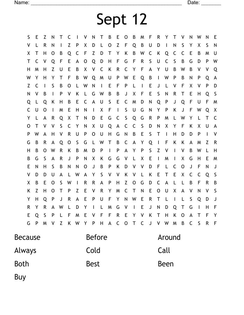 Sept 12 Word Search