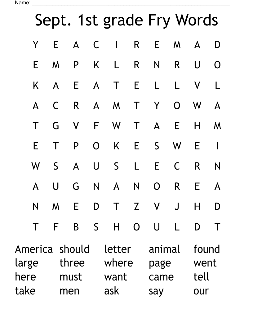 Sept. 1st grade Fry Words Word Search