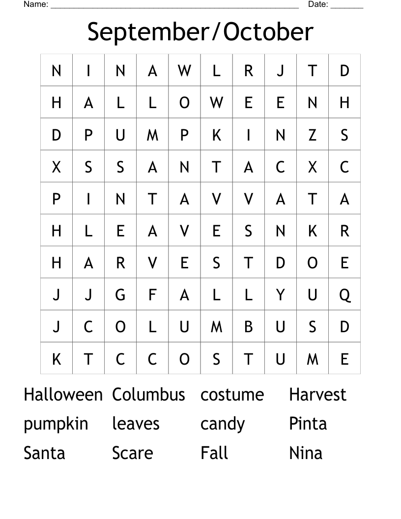 September/October Word Search