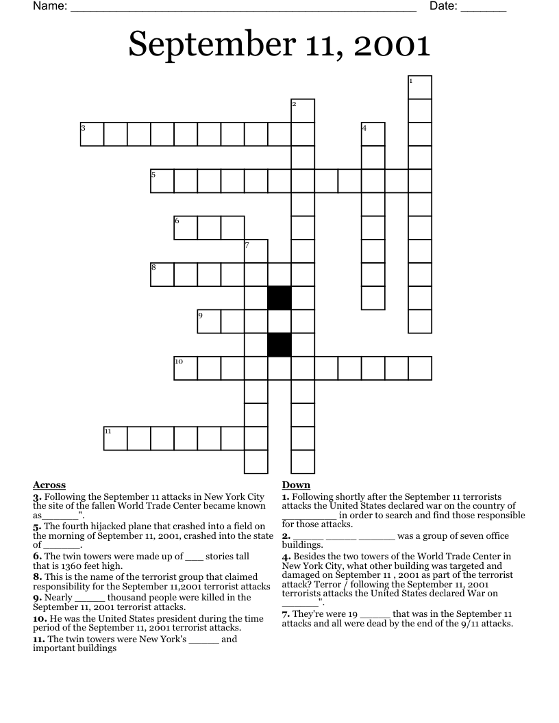 September 11, 2001 Crossword