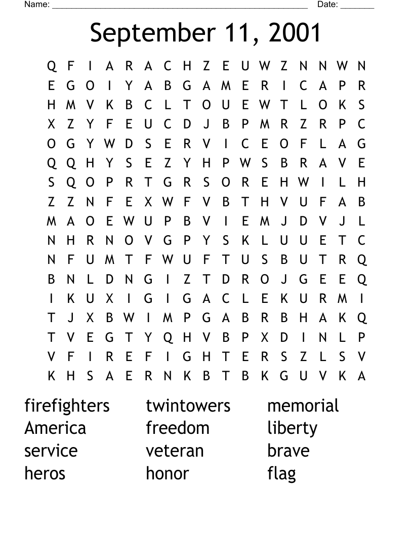 September 11, 2001 Word Search