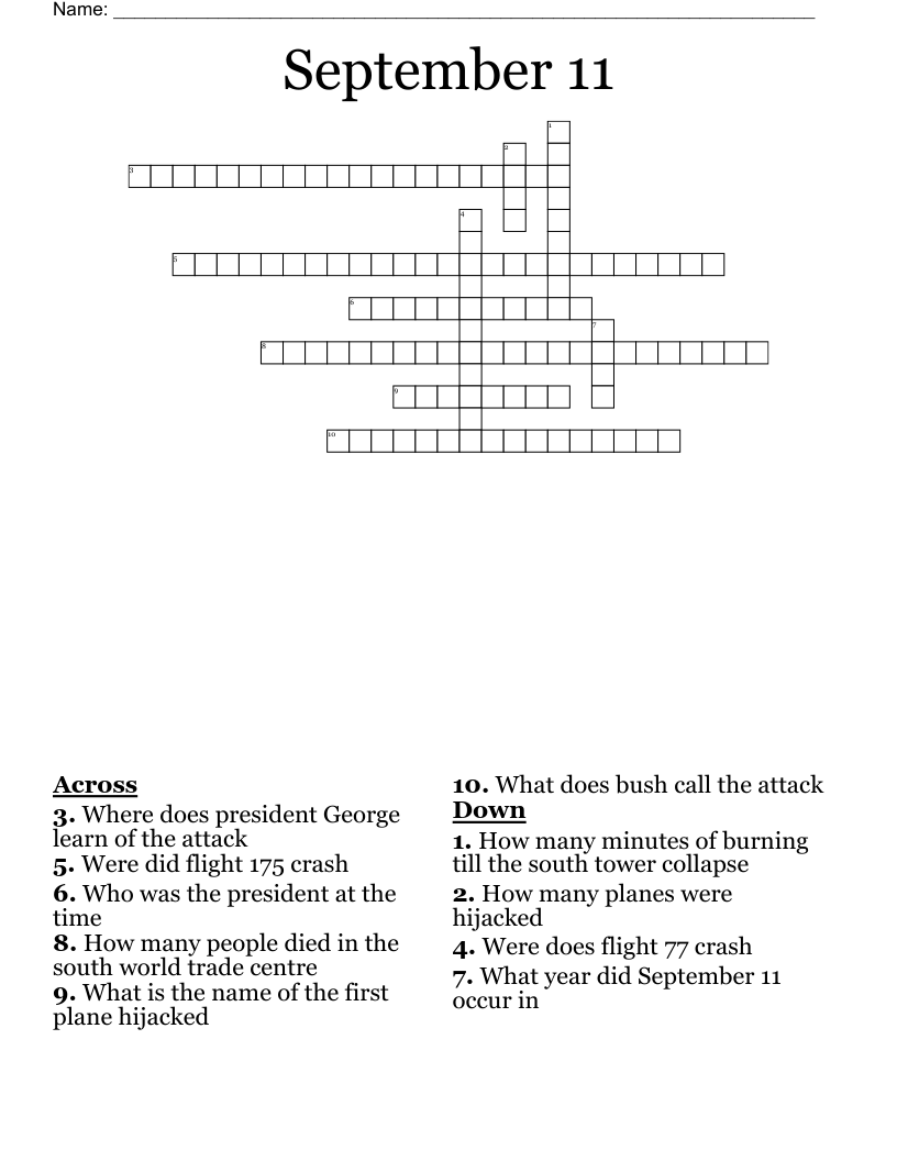 September 11 Crossword