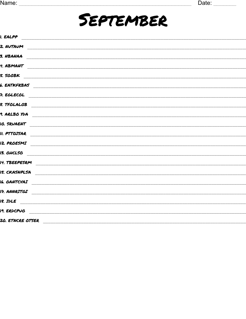 September Word Scramble