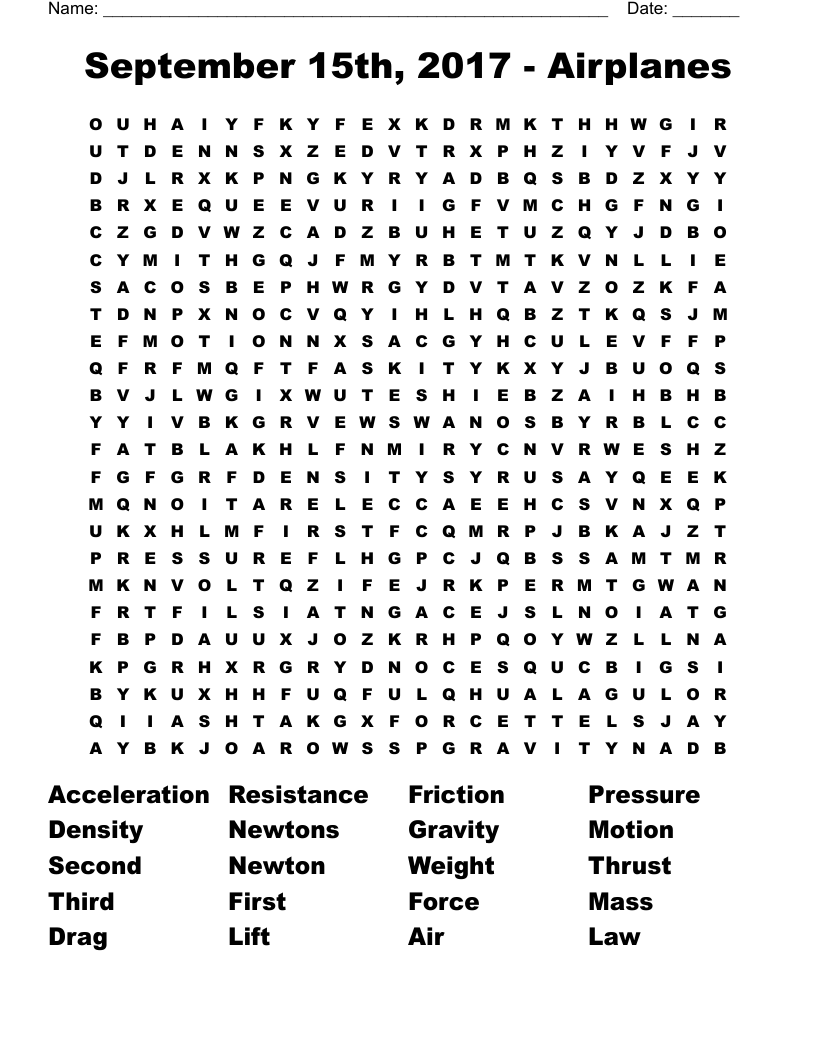 September 15th, 2017 - Airplanes Word Search