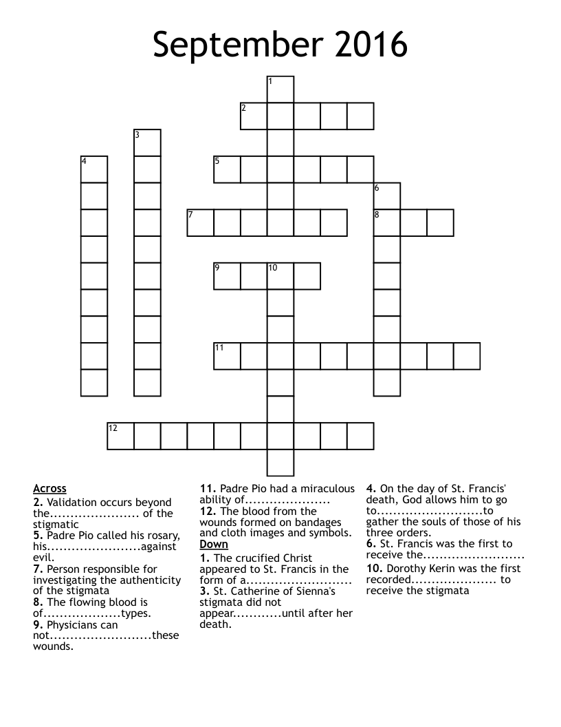September 2016 Crossword