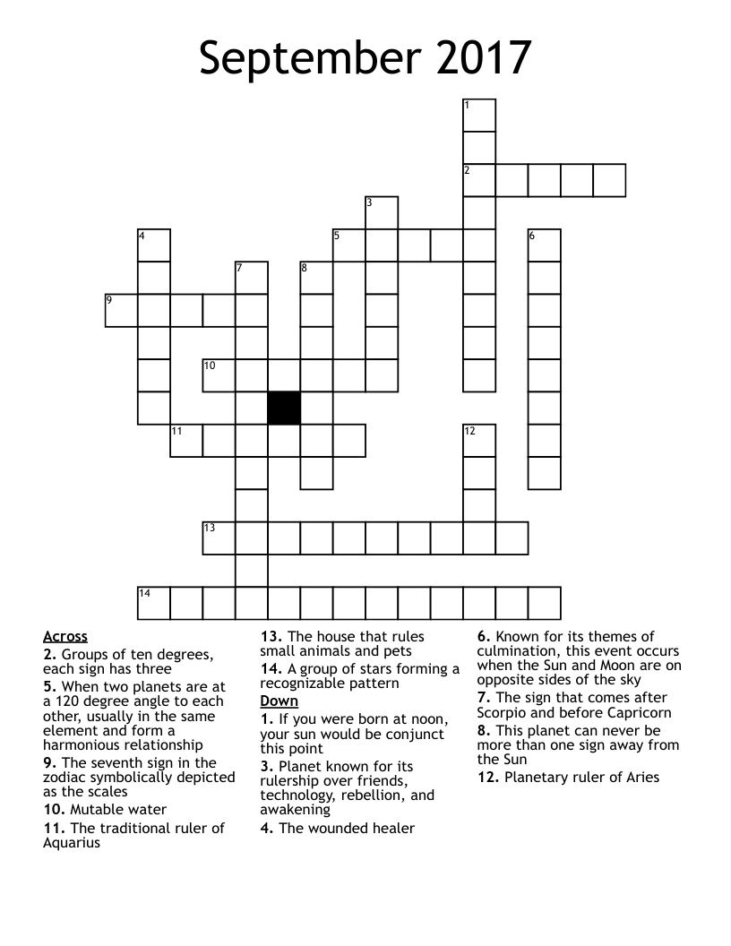 September 2017 Crossword