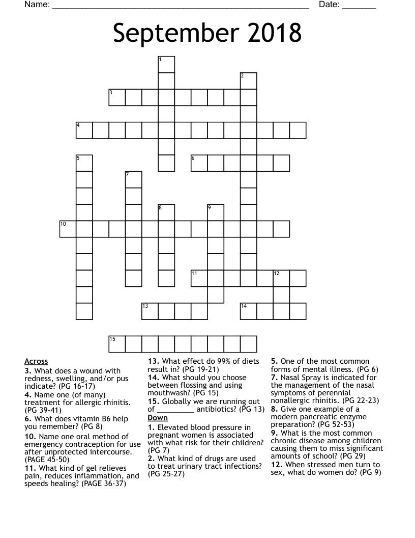 September 2018 Crossword