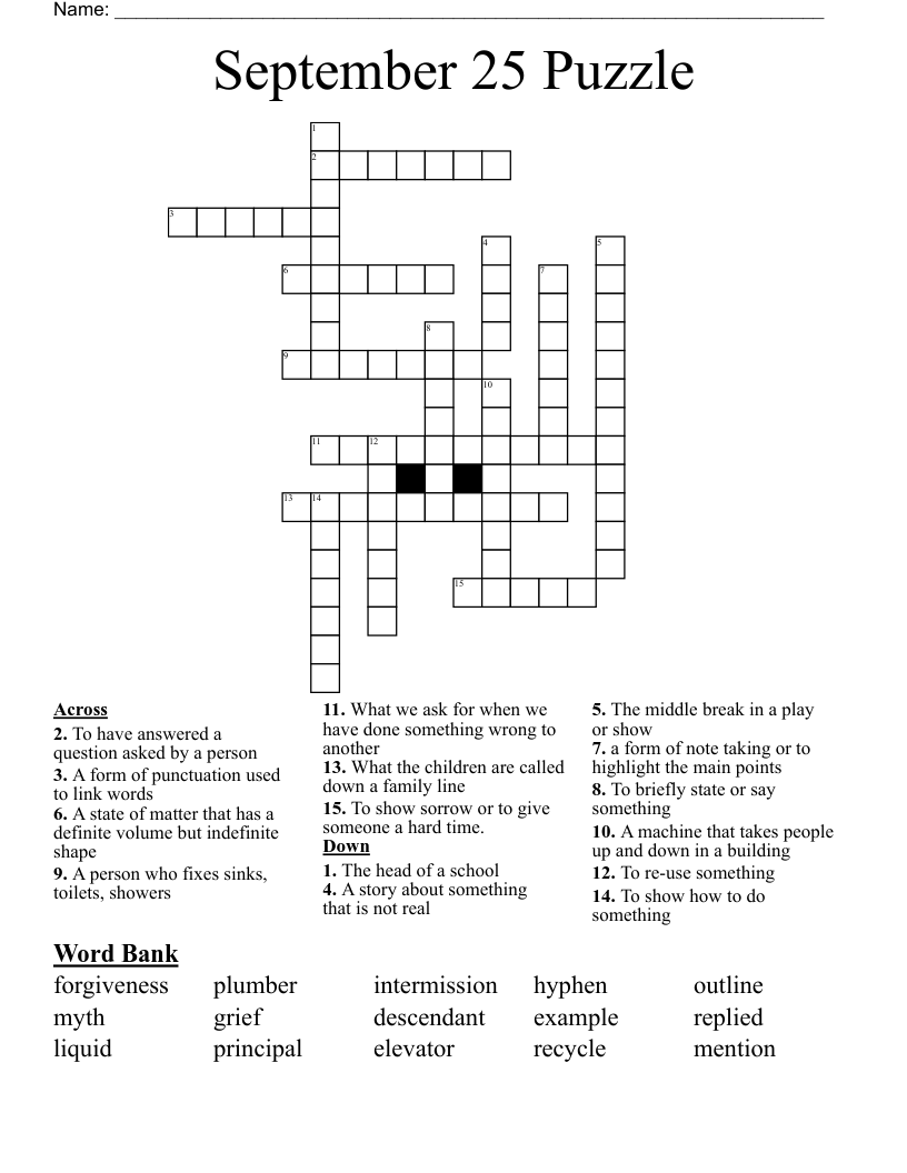 September 25 Puzzle Crossword