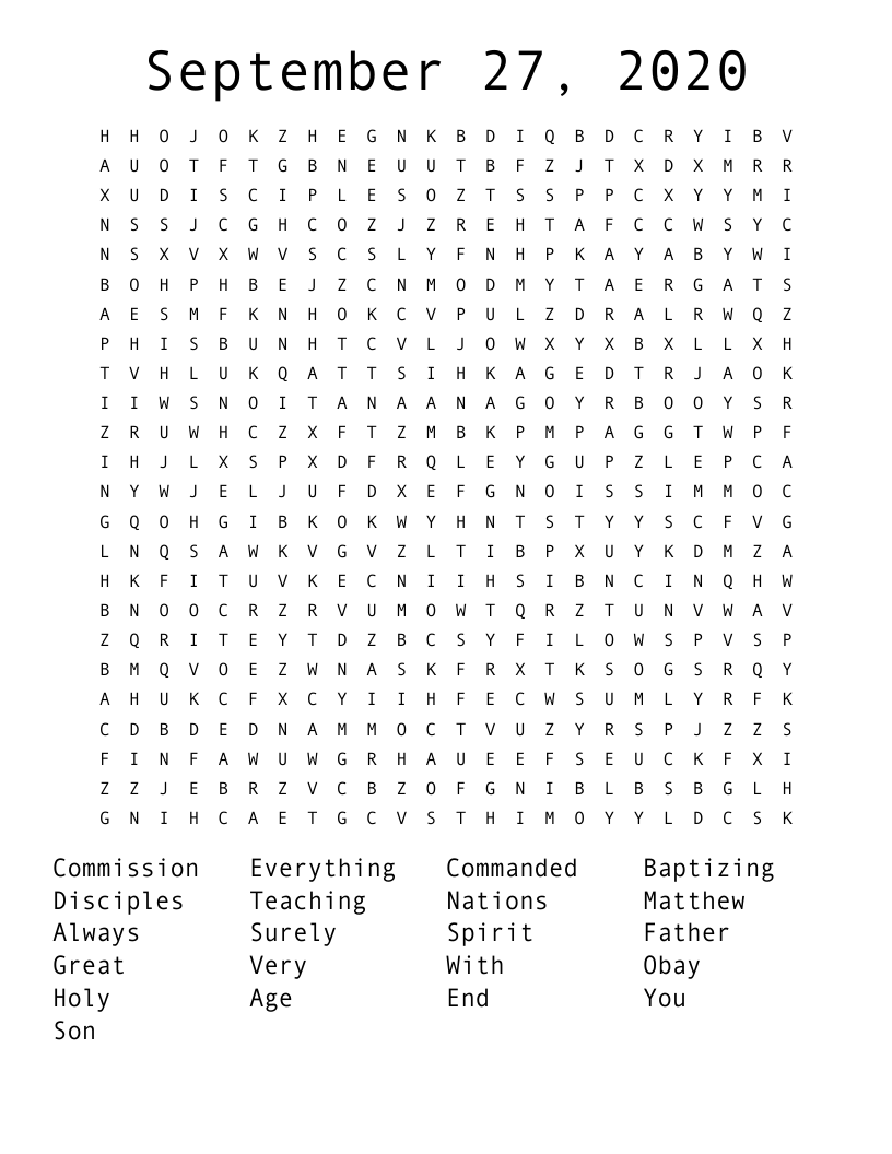 September 27, 2020 Word Search