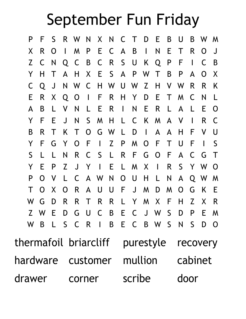 September Fun Friday Word Search