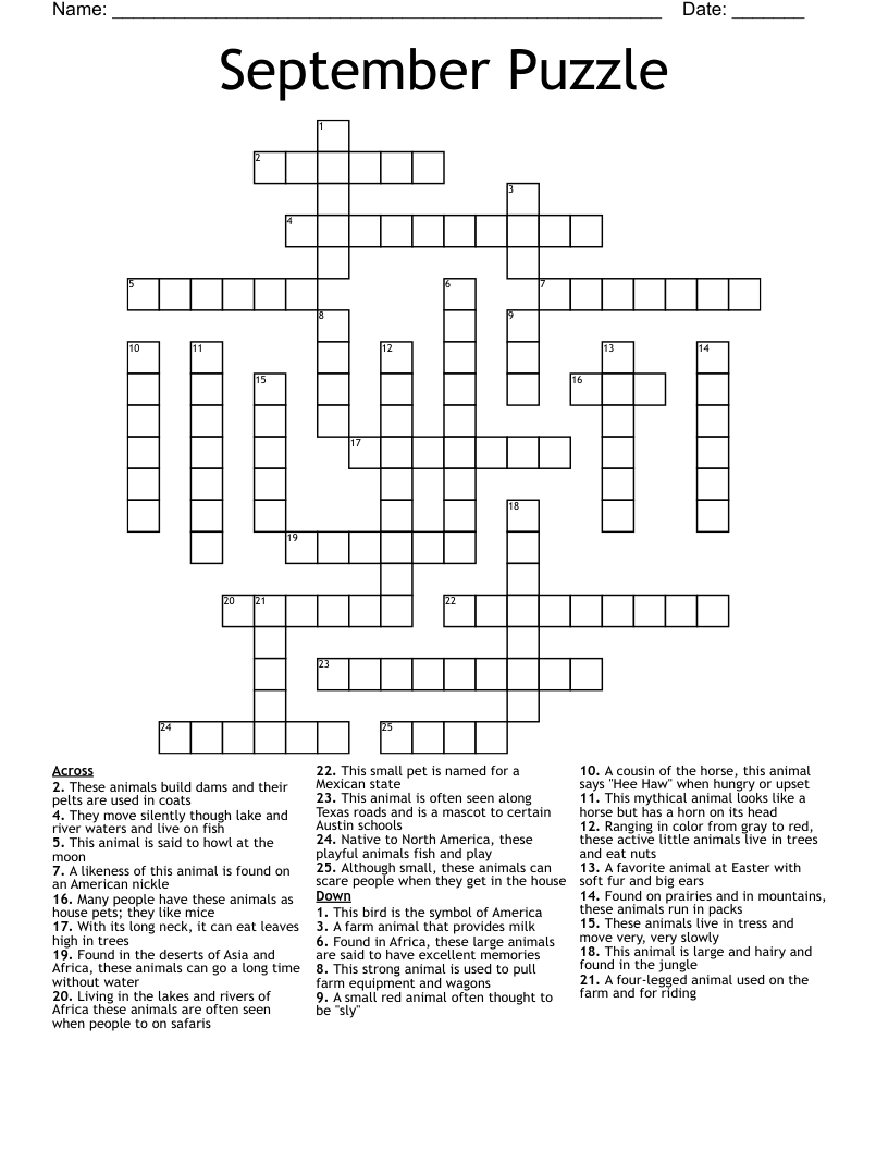September Puzzle Crossword