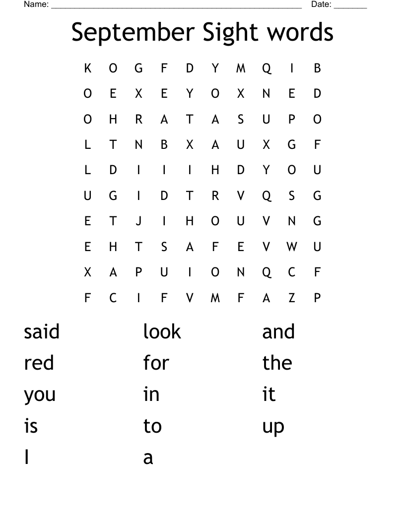 September Sight words Word Search