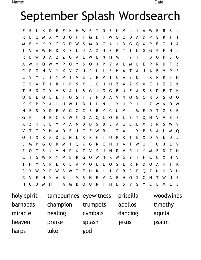 September Splash Wordsearch