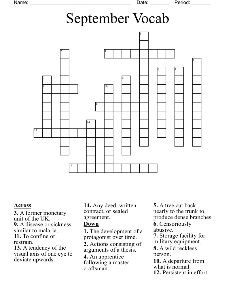 September Vocab Crossword