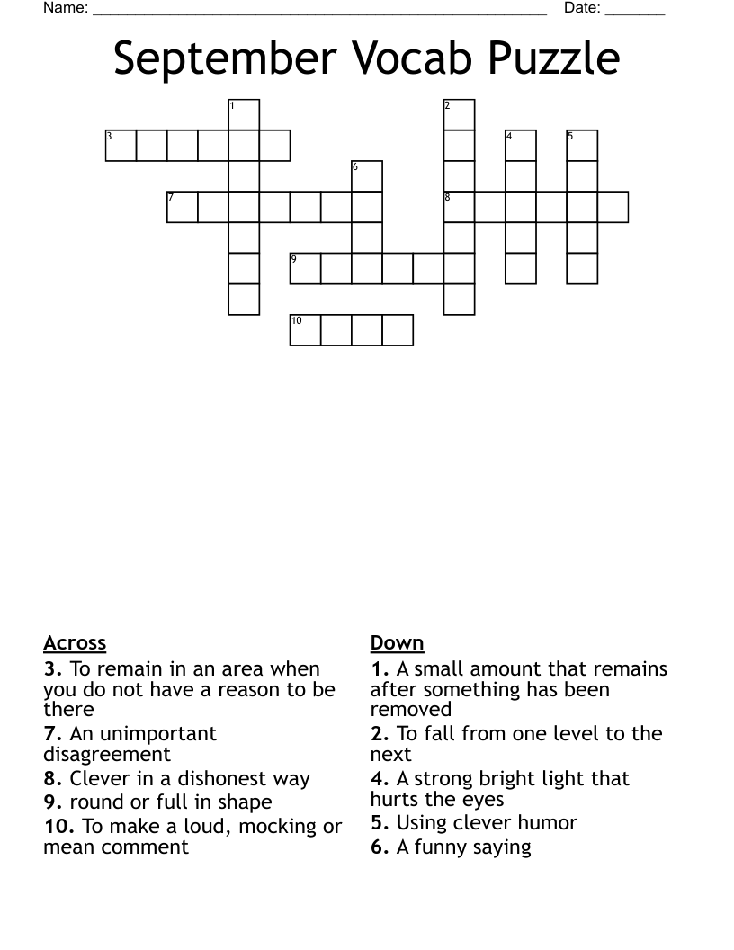 September Vocab Puzzle Crossword