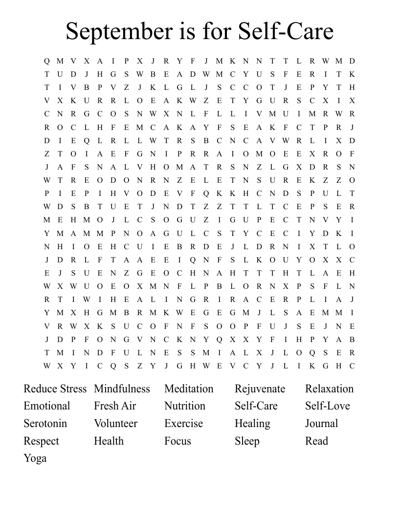 September is for Self-Care Word Search