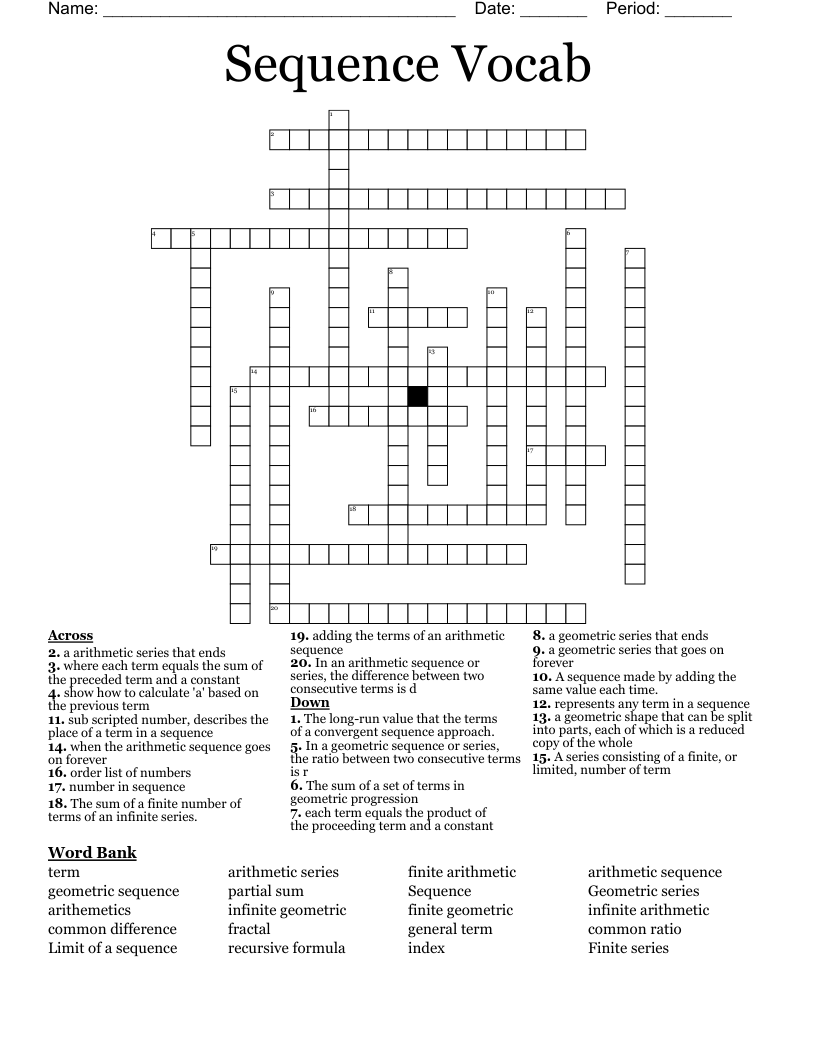 Sequence Vocab  Crossword