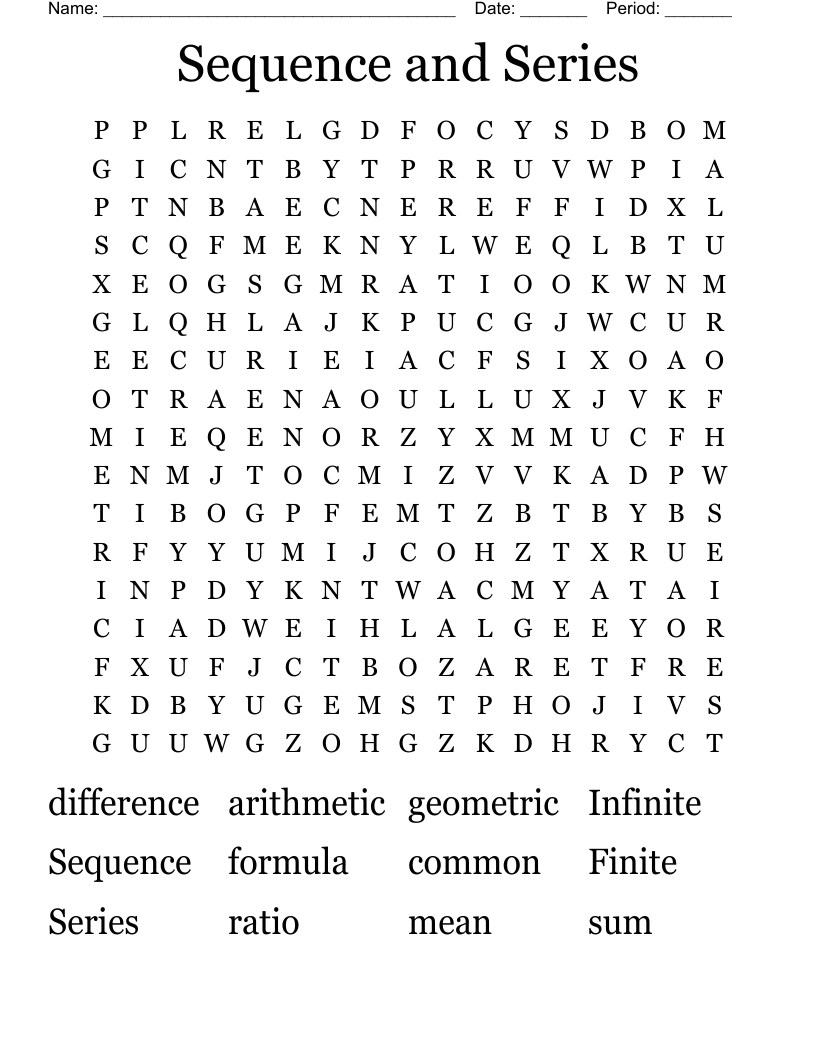Sequence and Series Word Search