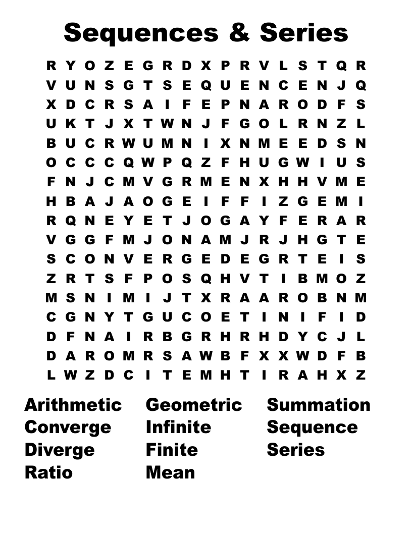 Sequences & Series Word Search