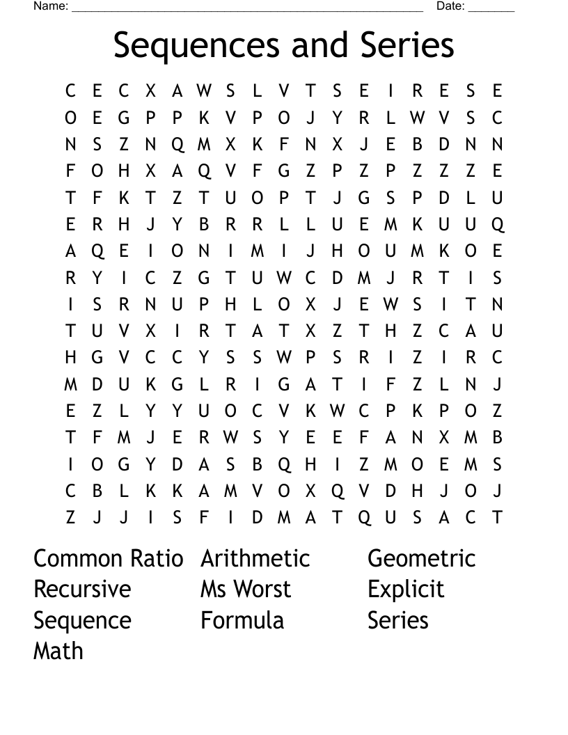 Sequences and Series Word Search