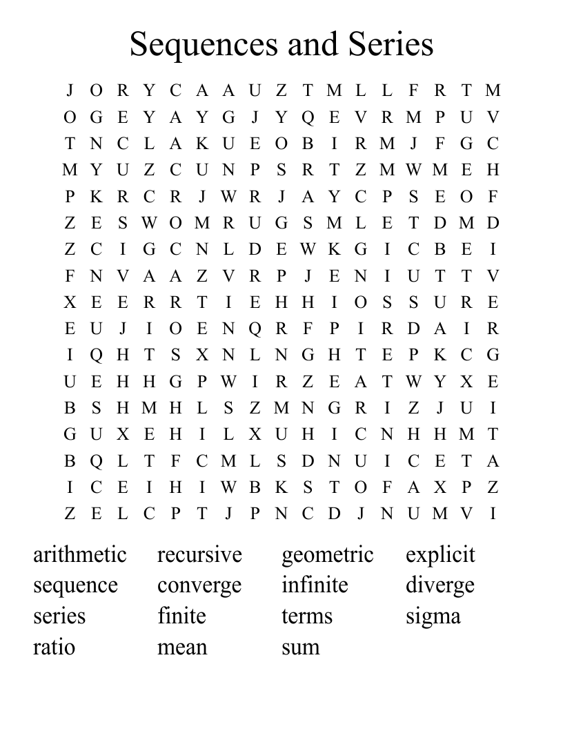 Sequences and Series  Word Search