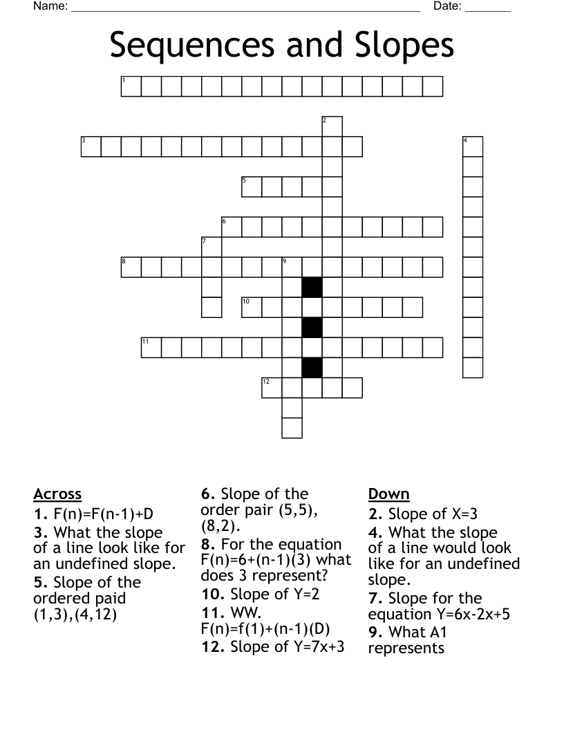 Sequences and Slopes Crossword