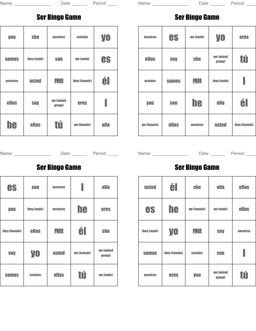 Ser Bingo Game