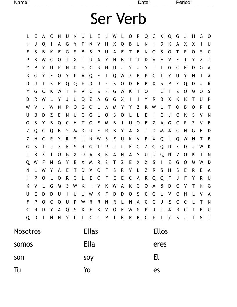 Ser Verb Word Search