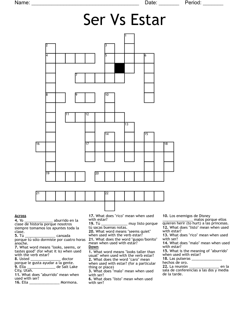 Ser Vs Estar Crossword