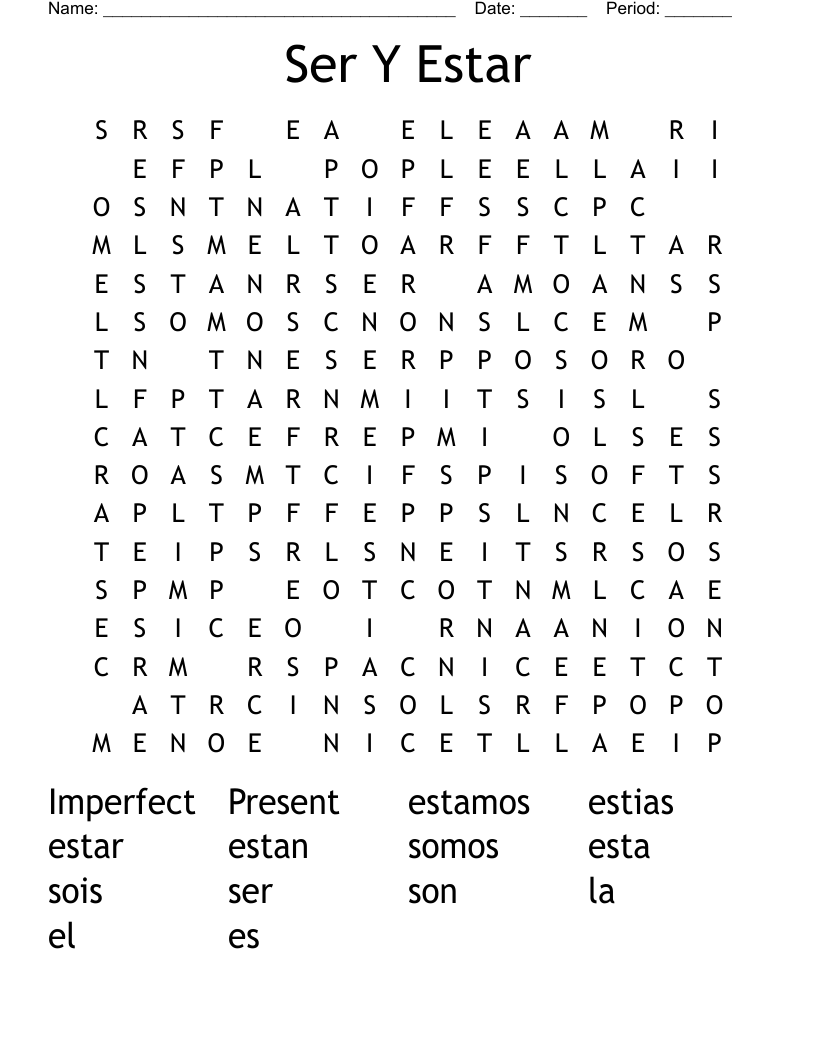 Ser Y Estar Word Search