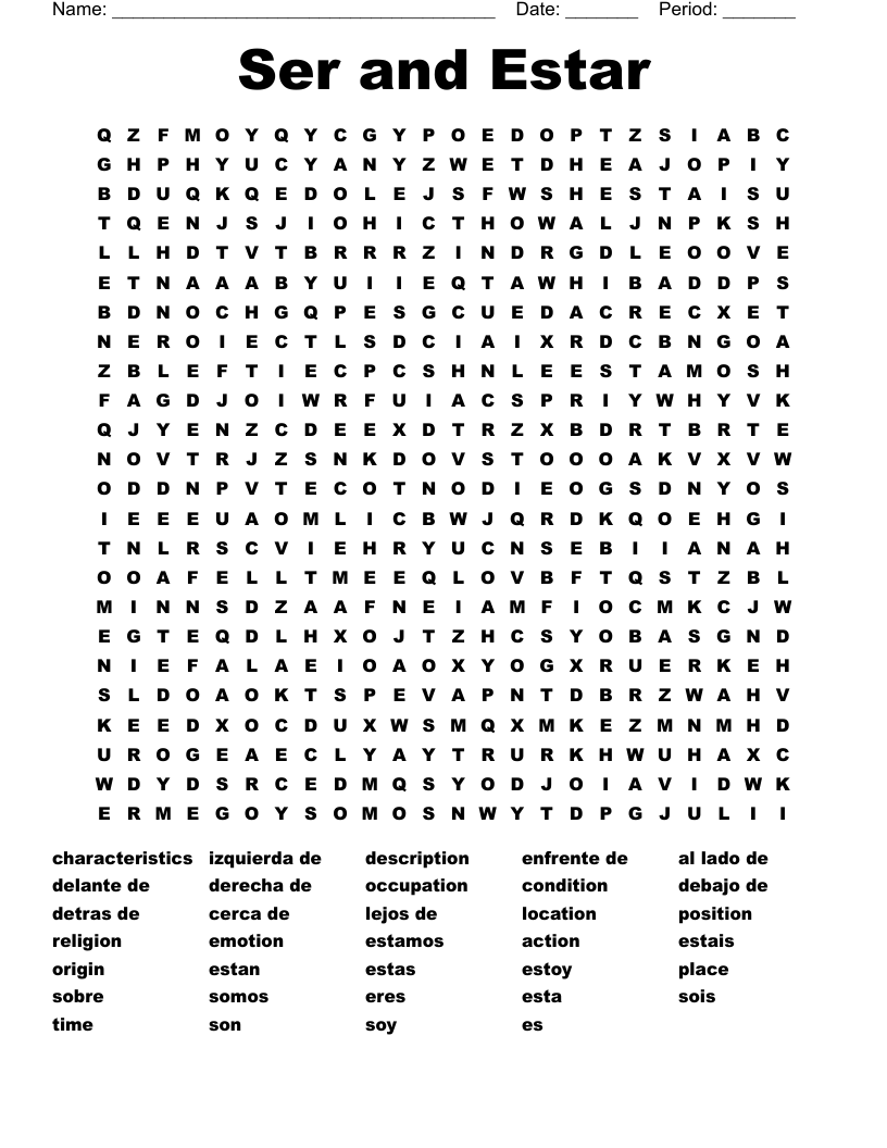 Ser and Estar Word Search
