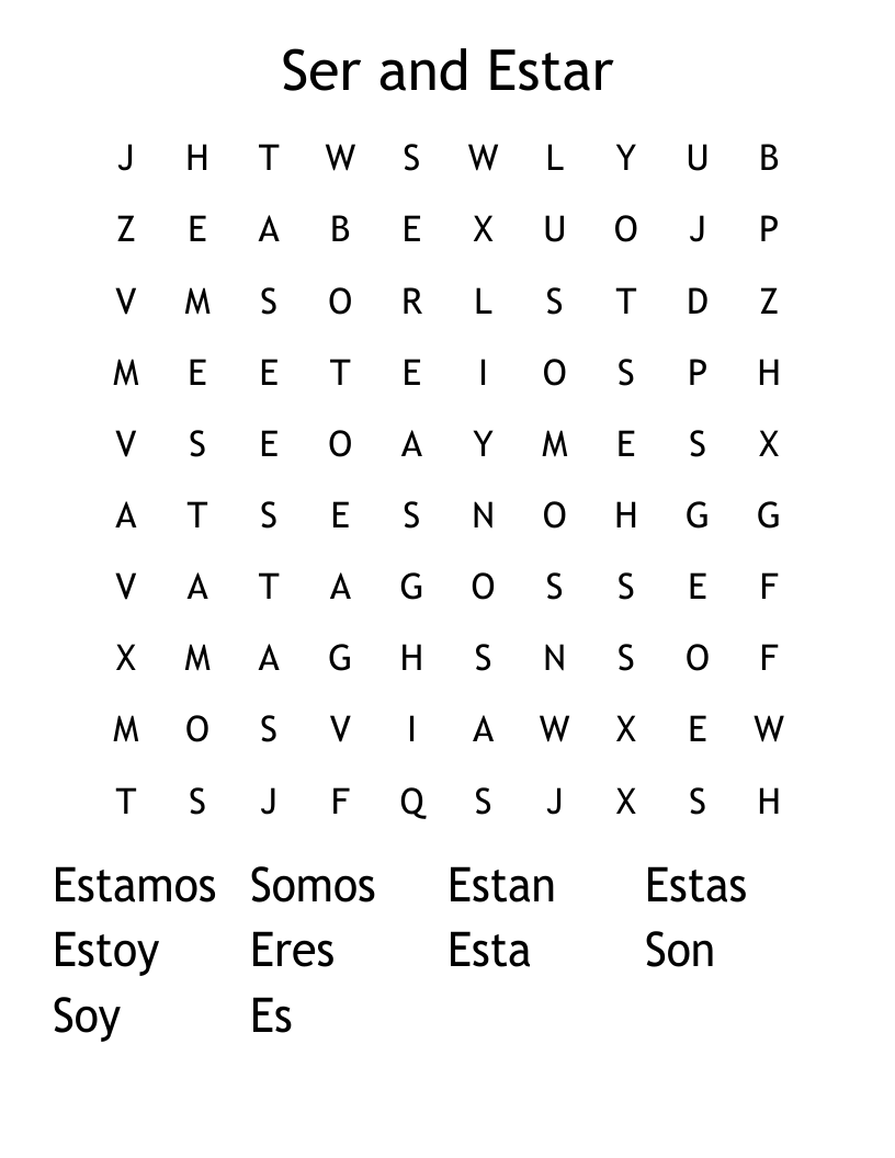 Ser and Estar  Word Search