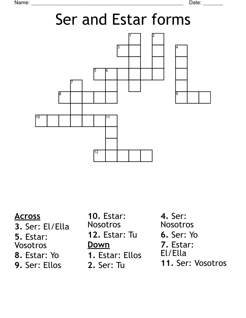 Ser and Estar forms Crossword