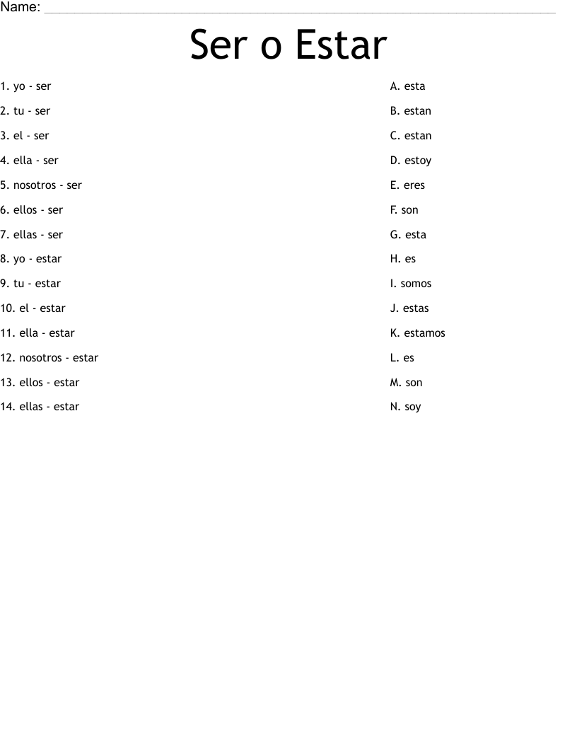 Ser o Estar Worksheet
