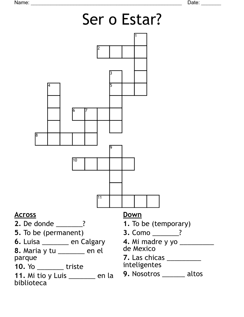 Ser o Estar? Crossword