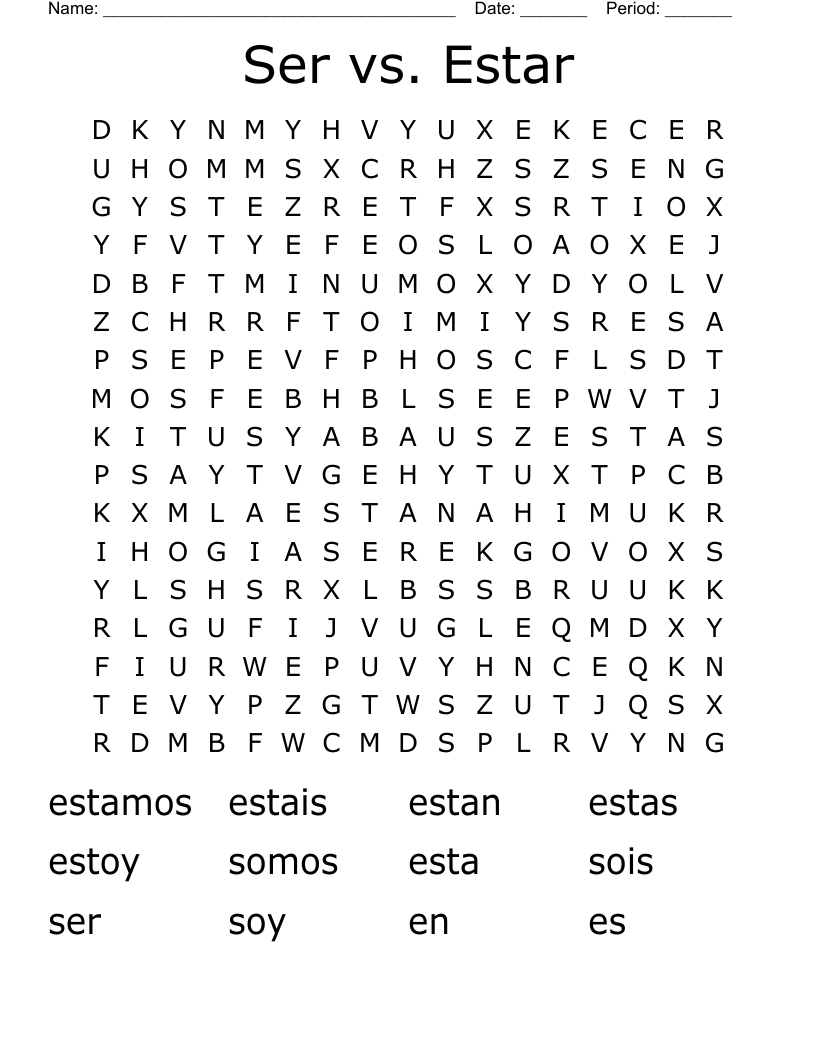 Ser vs. Estar Word Search