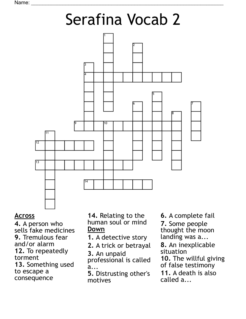 Serafina Vocab 2 Crossword