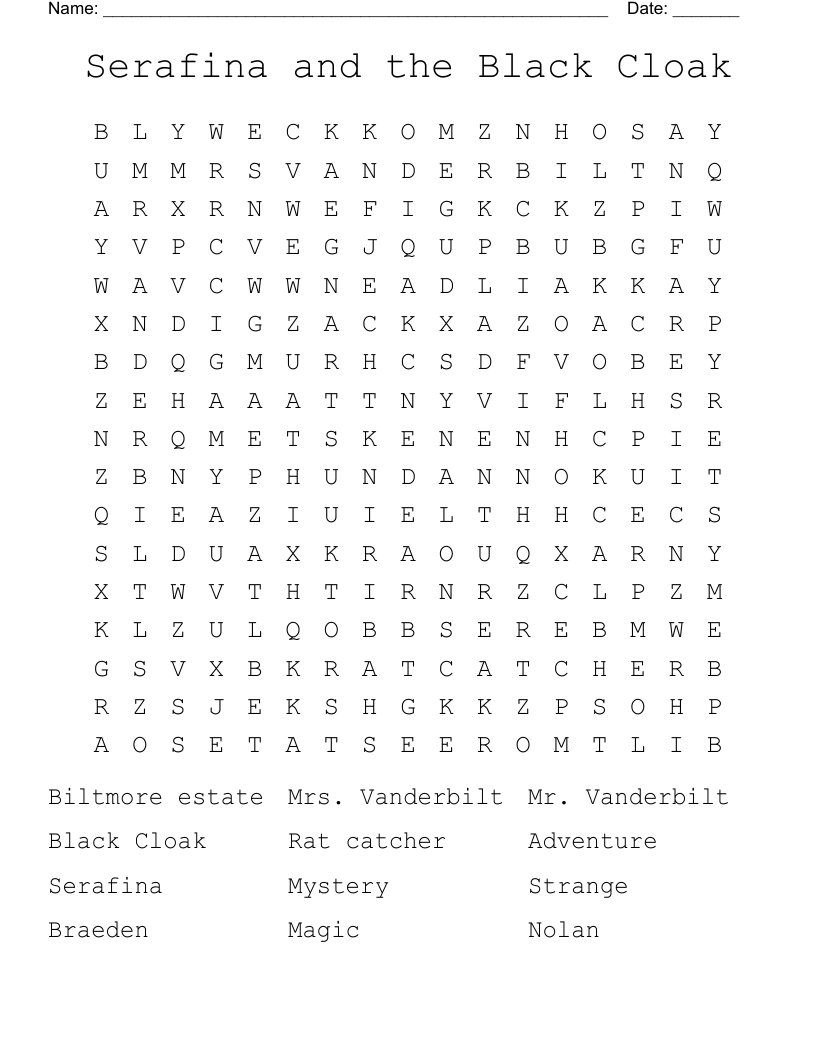Serafina and the Black Cloak Word Search