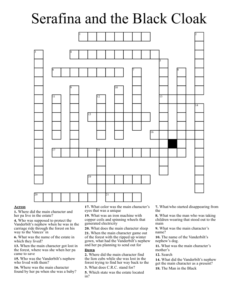 Serafina and the Black Cloak Crossword