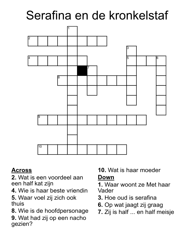 Serafina en de kronkelstaf Crossword