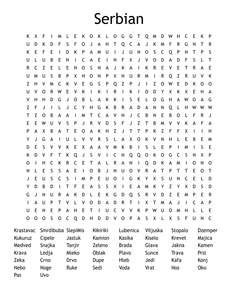 Serbian Word Search