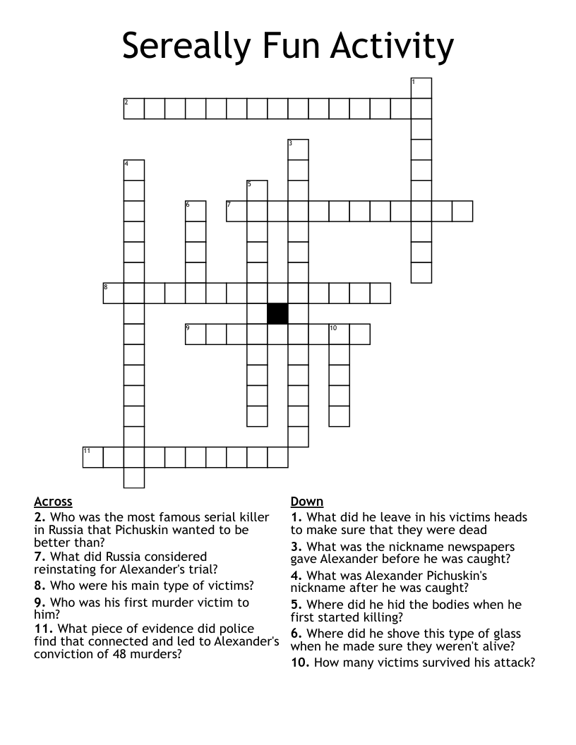 Sereally Fun Activity Crossword