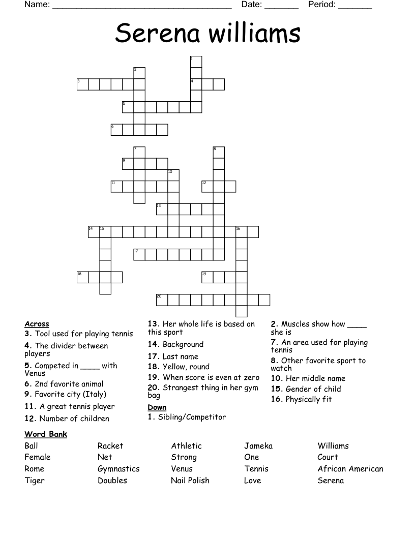 Serena williams Crossword