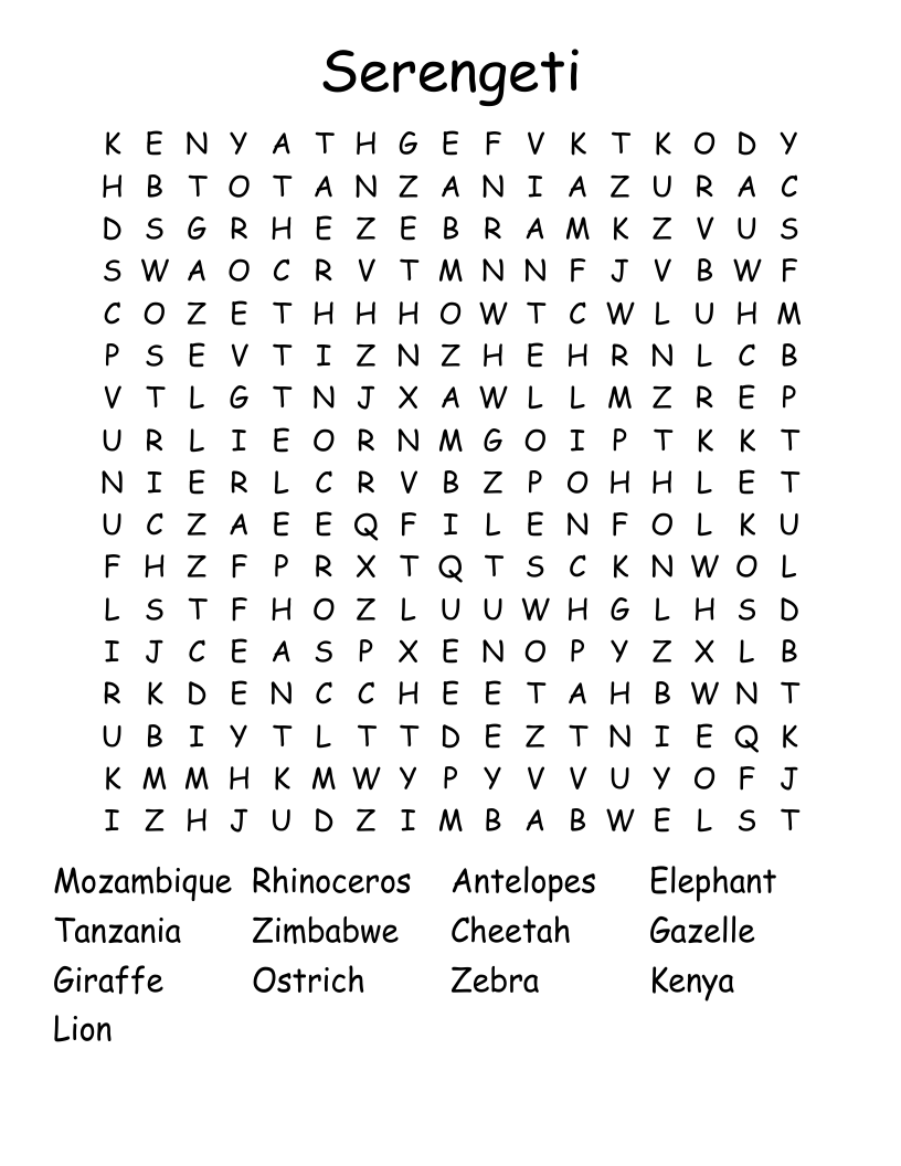 Serengeti Word Search