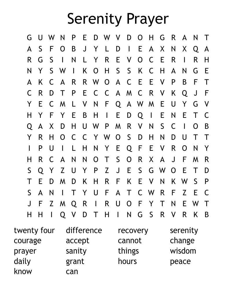 Serenity Prayer Word Search